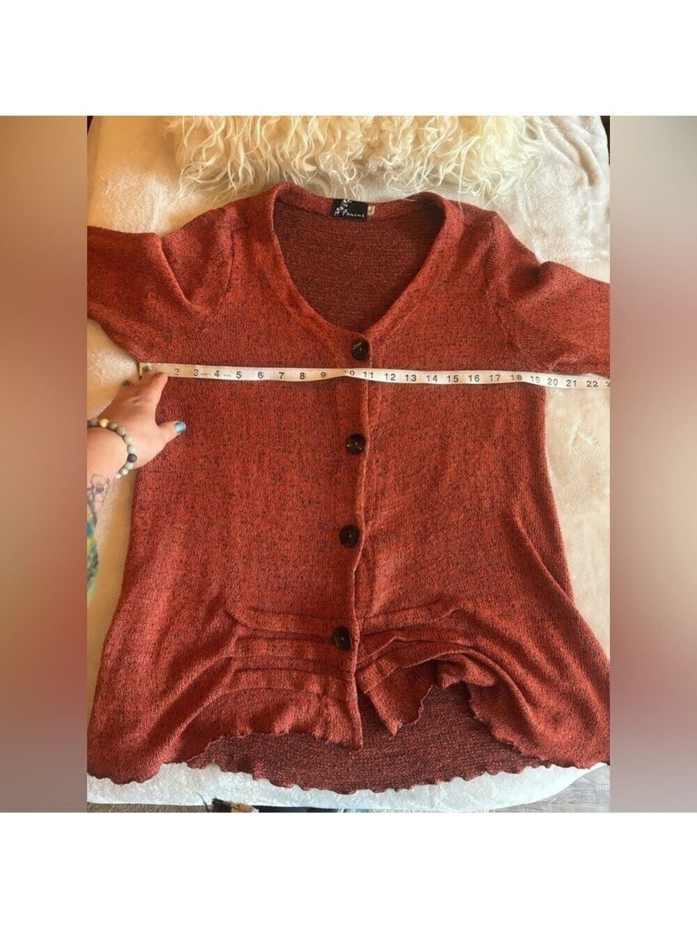 FENINI Designer Burnt Orange Textured Knit Cardigan • Artful Layering•Fits M–XL - Picture 16 of 17